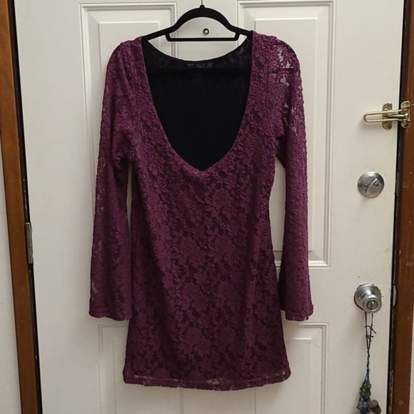 Plum Lace Mini Dress - Picture 6 of 11